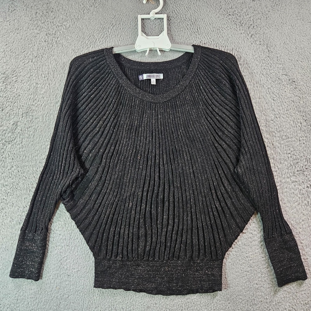 JLO Jennifer Lopez Top Women Medium Cape‎ Sleeve Glitter Black